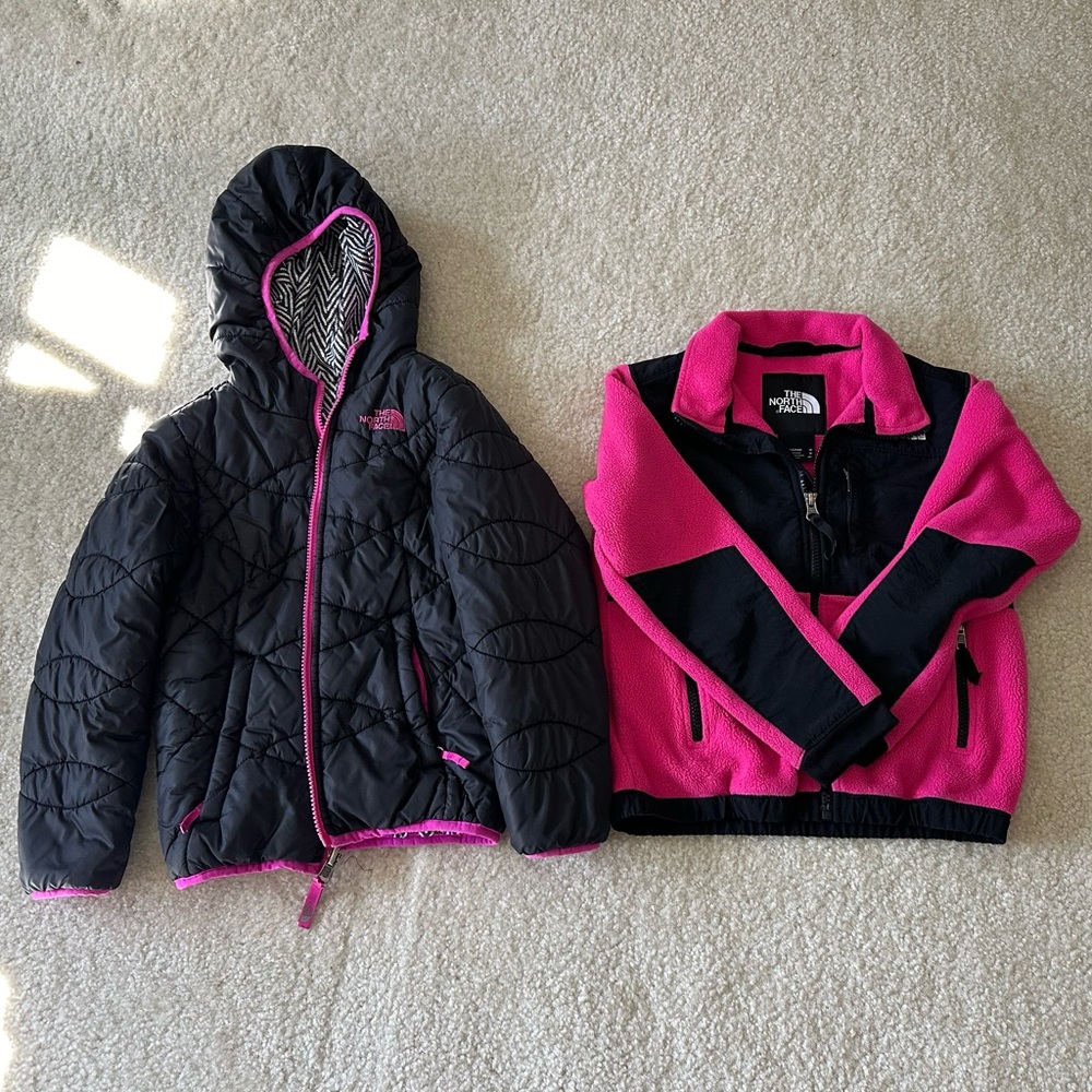 Northface Girls Jackets - Hot Pink Denali and Reversible Puffer Size XS/6